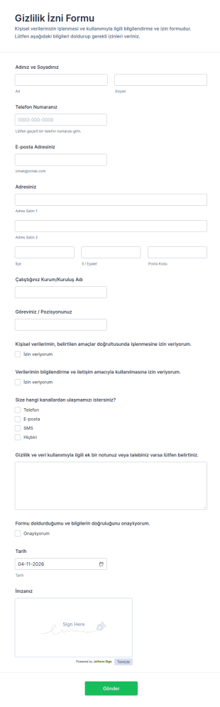 Gizlilik Beyanı Form Şablonu