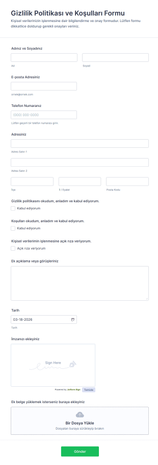 Gizlilik Politikası Ve Koşulları Form Şablonu