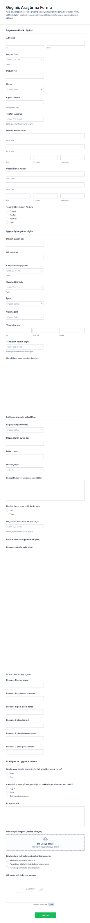 Gizlilik Soru Listesi Form Şablonu