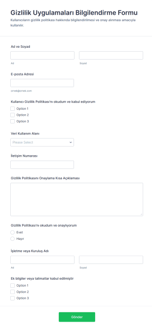 Gizlilik Uygulamaları Bilgilendirme Form Şablonu