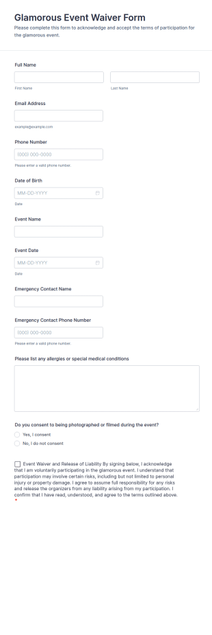 Glamorous Event Waiver Form Template