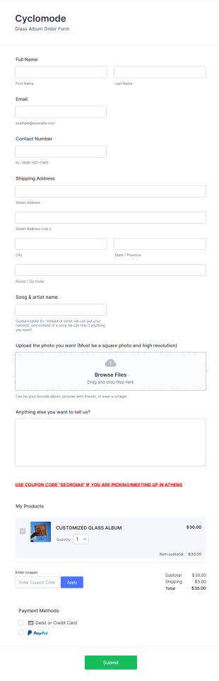 Glass Album Order Form Template