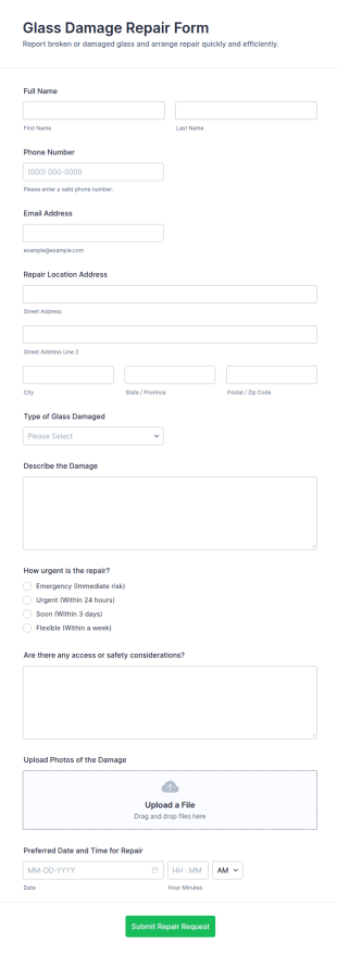 Glass Damage Repair Form Template