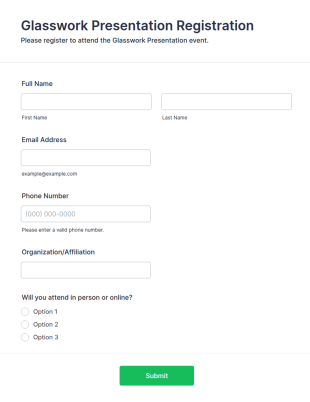 Glasswork Presentation Registration Form Template