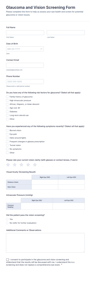 Glaucoma And Vision Screening Form Template