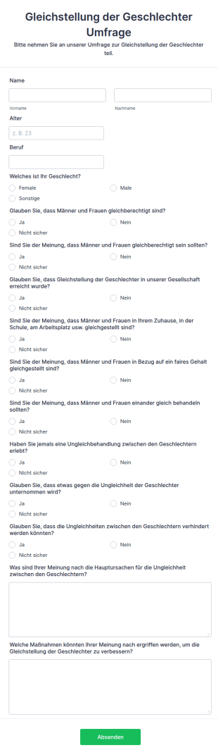 Gleichstellung Der Geschlechter Umfrage