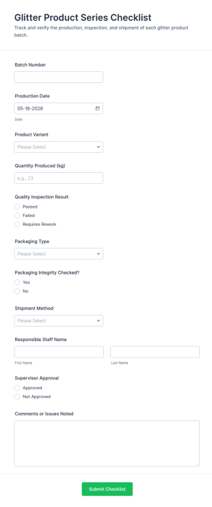 Glitter Product Series Checklist Form Template