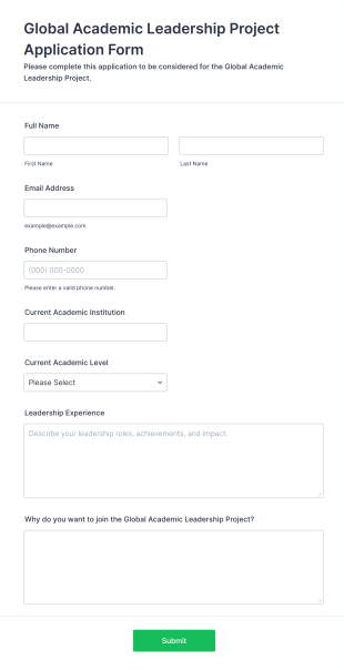 Global Academic Leadership Project Application Form Form Template