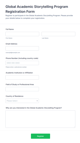 Global Academic Storytelling Program Registration Form Template
