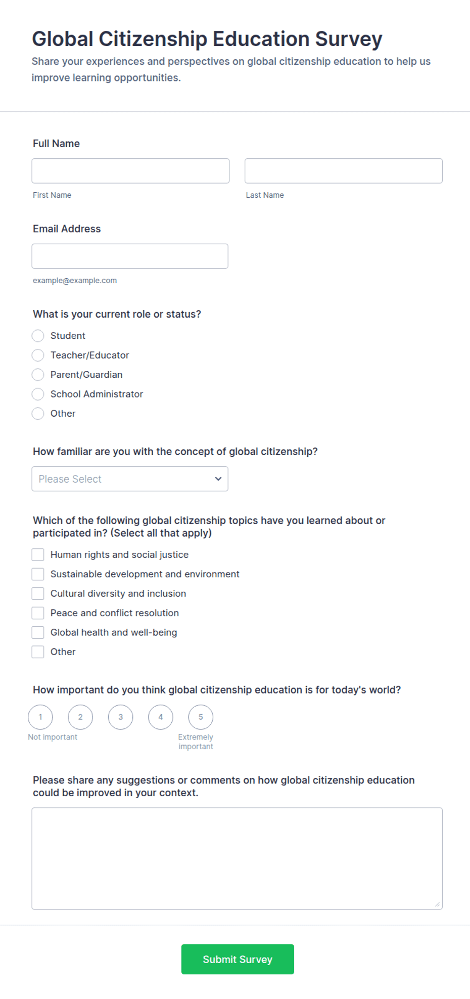 Global Citizenship Education Survey Form Template | Jotform