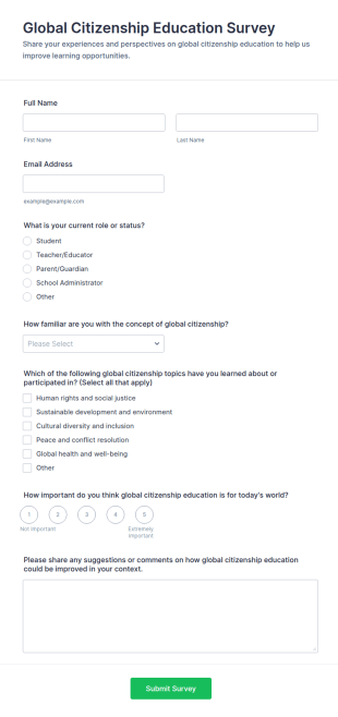 Global Citizenship Education Survey Form Template