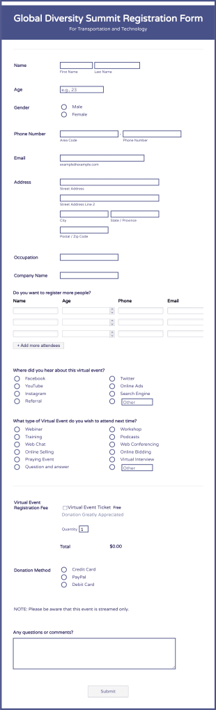 Global Diversity Summit Registration Form Template