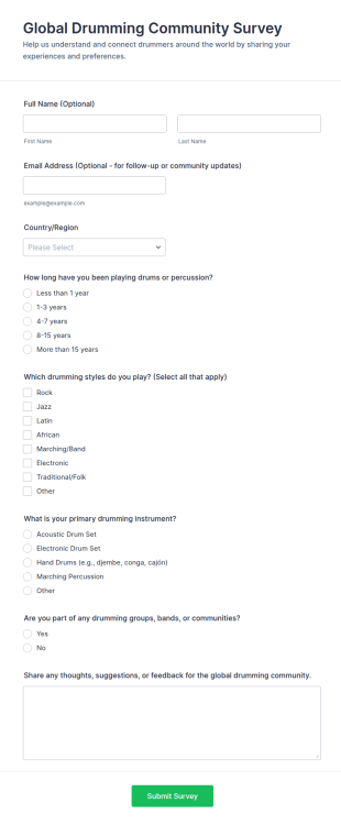 Global Drumming Community Survey Form Template