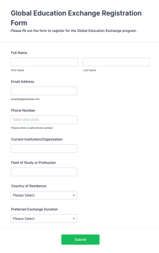 Global Education Exchange Registration Form Template