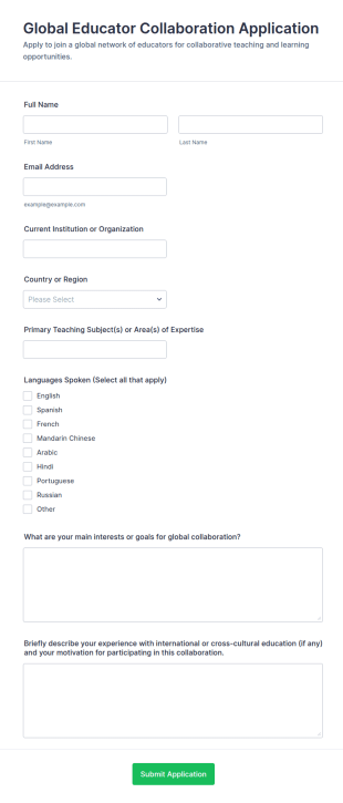 Global Educator Collaboration Application Form Template