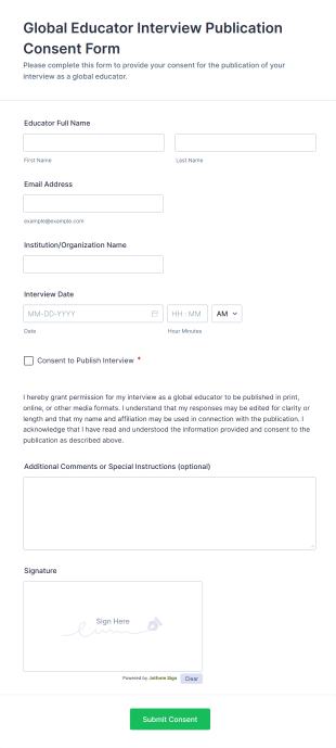 Global Educator Interview Publication Consent Form Template