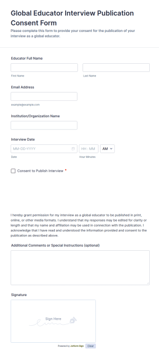 Global Educator Interview Publication Consent Form Template