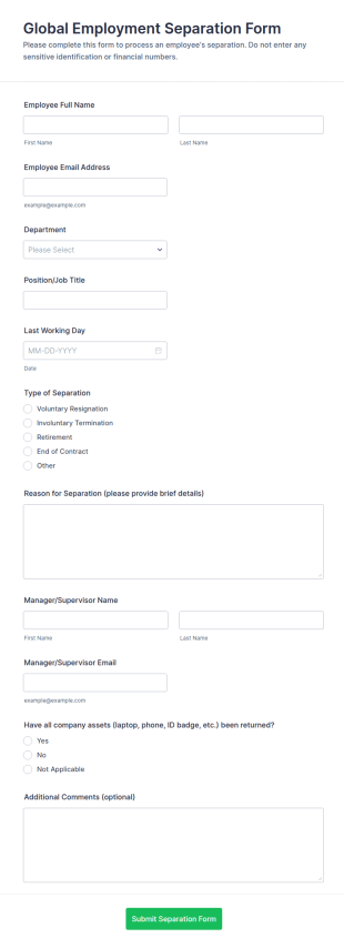 Global Employment Separation Form Template
