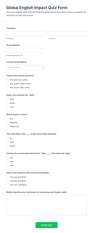 Global English Impact Quiz Form Template
