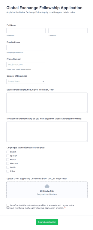 Global Exchange Fellowship Application Form Template