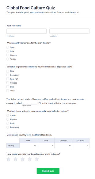 Global Food Culture Quiz Form Template