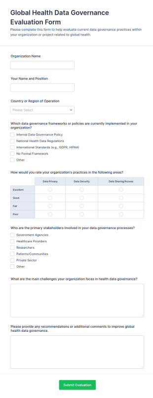 Global Health Data Governance Evaluation Form Template