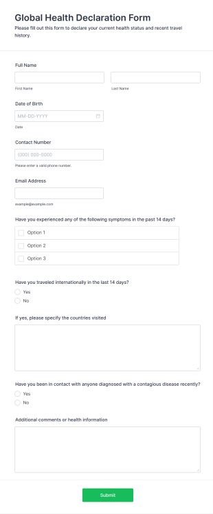 Global Health Declaration Form Template