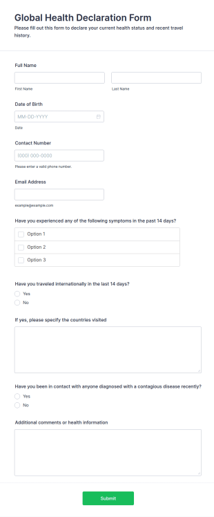 Global Health Declaration Form Template