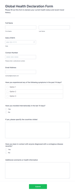 Global Health Declaration Form Template