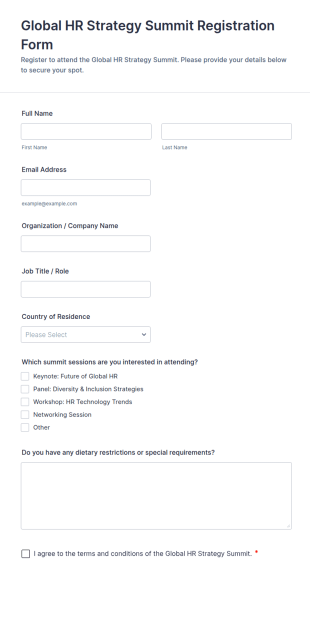 Global HR Strategy Summit Registration Form Template