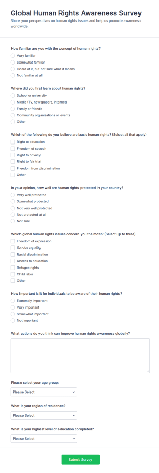 Global Human Rights Awareness Survey Form Template