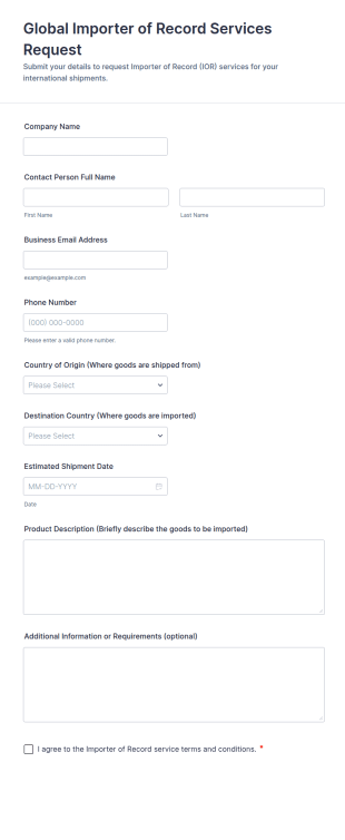 Global Importer Of Record Services Request Form Template