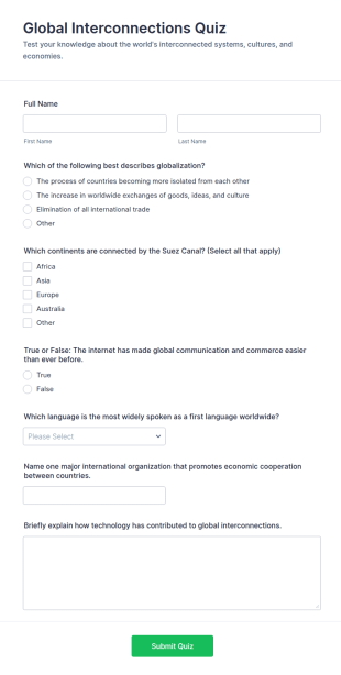 Global Interconnections Quiz Form Template