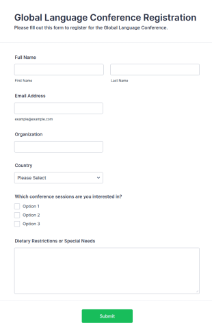 Global Language Conference Registration Form Template
