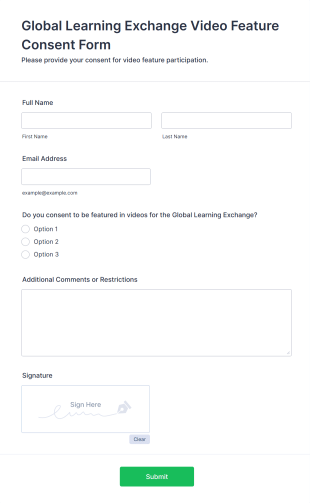 Global Learning Exchange Video Feature Consent Form Template