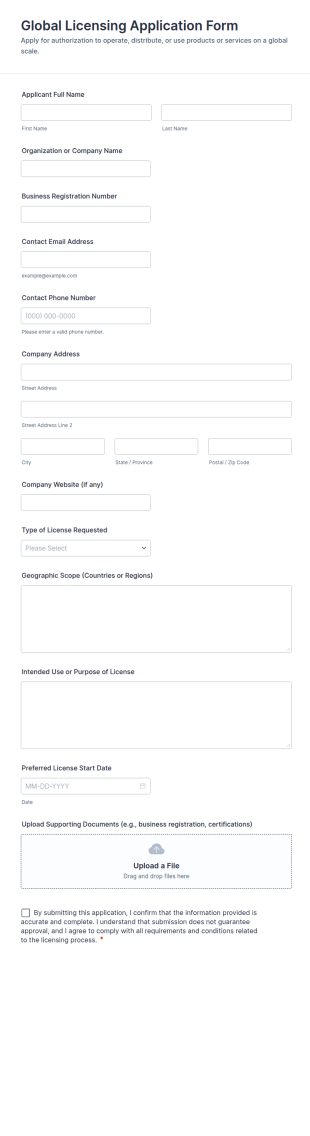 Global Licensing Application Form Template