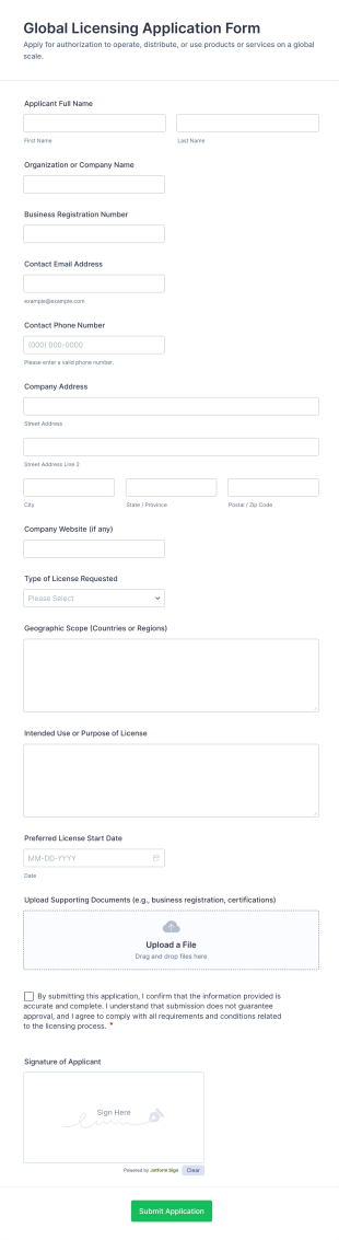 Global Licensing Application Form Template