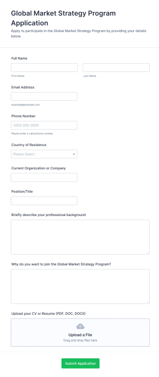 Global Market Strategy Program Application Form Template