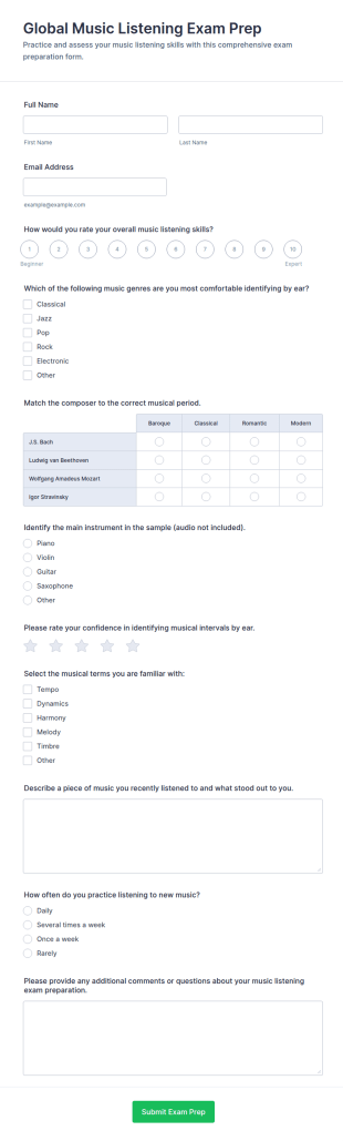 Global Music Listening Exam Prep Form Template