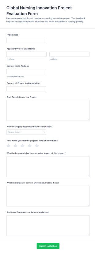Global Nursing Innovation Project Evaluation Form Template