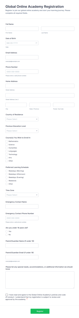 Global Online Academy Registration Form Template