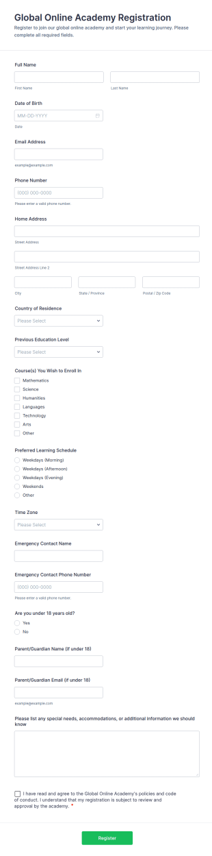 Global Online Academy Registration Form Template