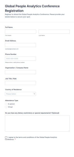 Global People Analytics Conference Registration Form Template