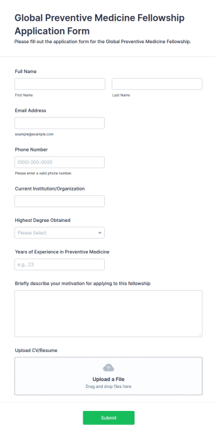 Global Preventive Medicine Fellowship Application Form Template