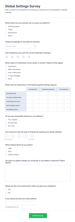 Global Settings Survey Form Template