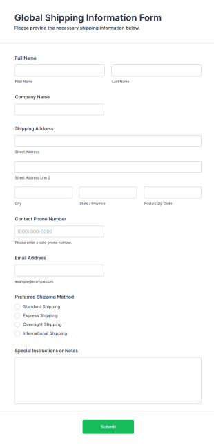 Global Shipping Information Form Template