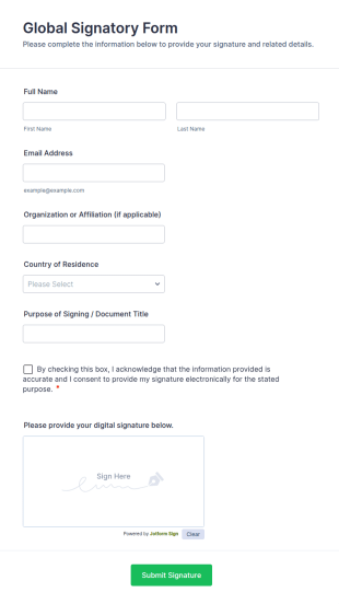 Global Signatory Form Template