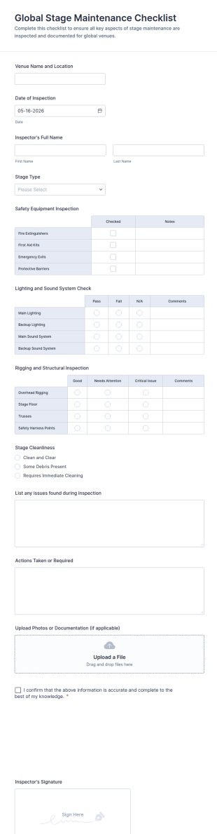 Global Stage Maintenance Checklist Form Template
