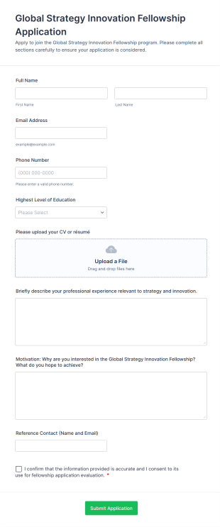 Global Strategy Innovation Fellowship Application Form Template