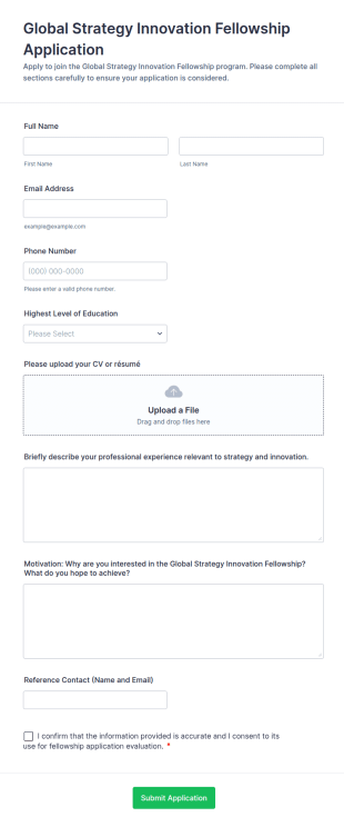 Global Strategy Innovation Fellowship Application Form Template
